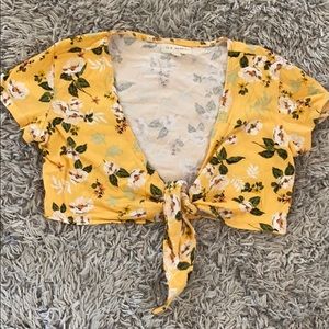 Yellow floral print tie crop top